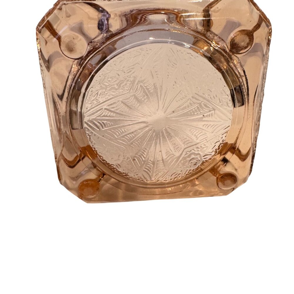 2 Depression Glass Ashtrays Jeanette Adam Pink Trinkets Jewelry Set of 2 Vintage - Picture 7 of 16